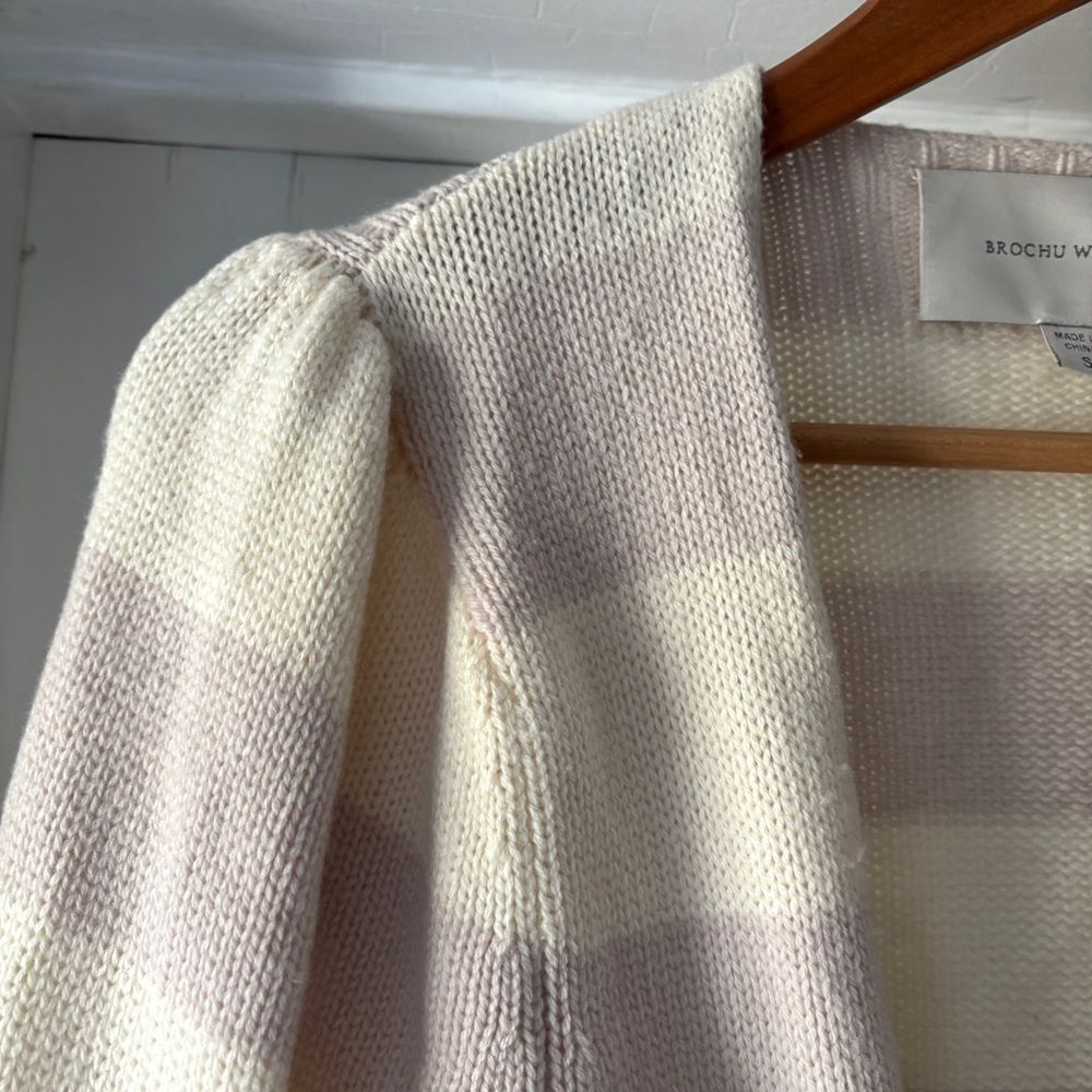 Brochu Walker Tie Front Ayla Striped Cardigan Sweater Cream Mauve Size S - Picture 4 of 15